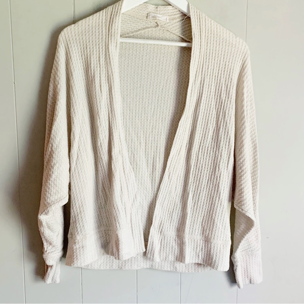 WALKING ON SUNSHINE Cream Waffle Knit Open Cardigan L